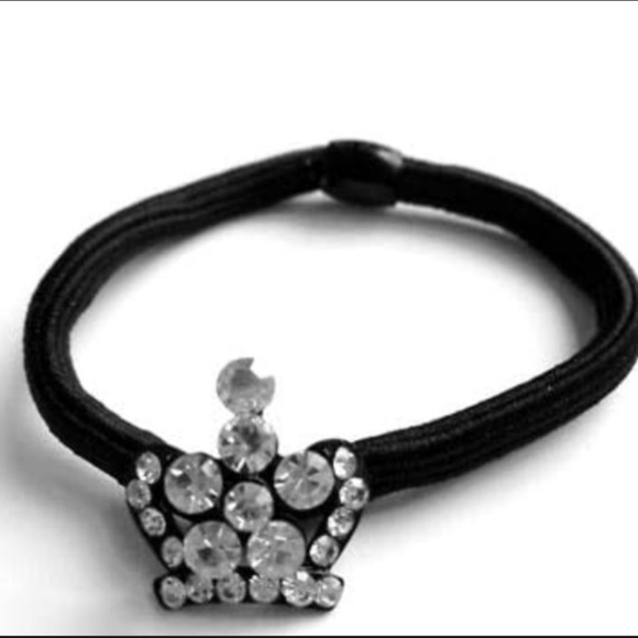 Princess Crown Ponytail Holder Black Clear Rhinestones - Picture 1 of 2